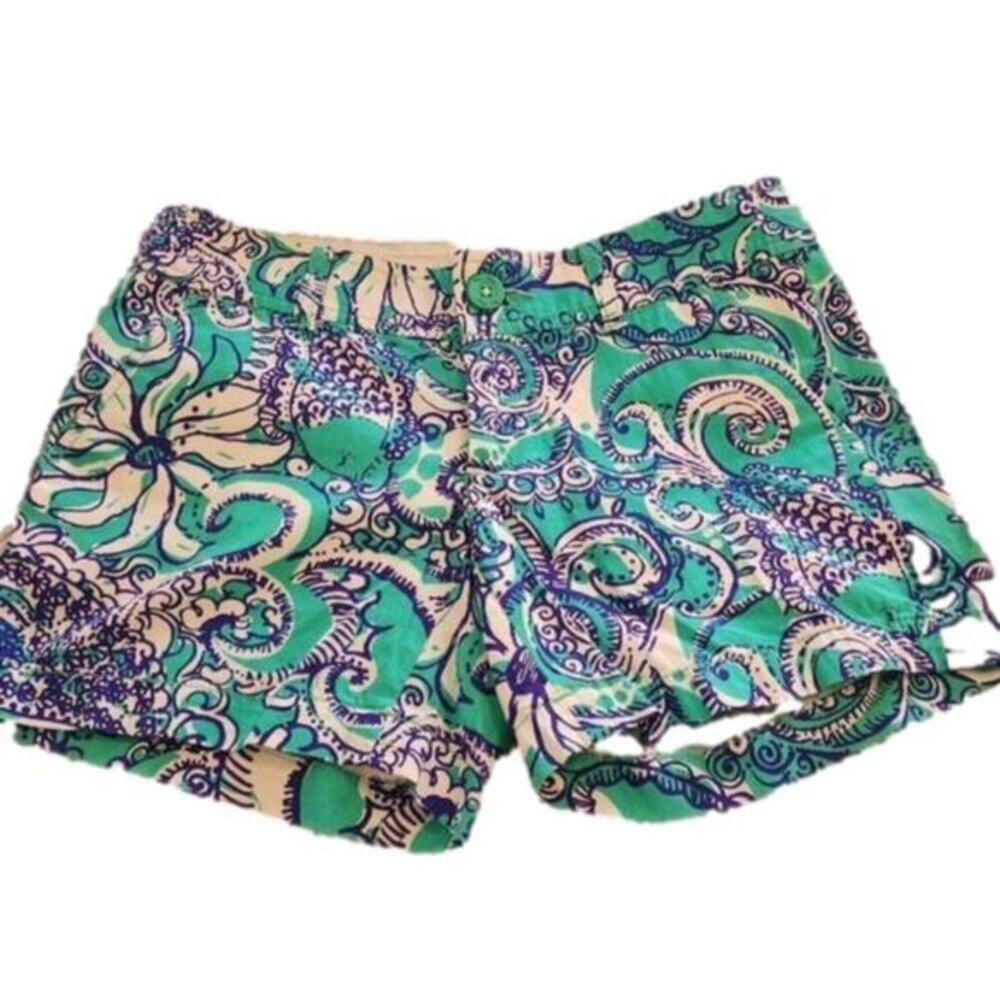 Lilly Pulitzer Callahan Shorts Green Blue Paisley Print Size 0 Cotton Chino